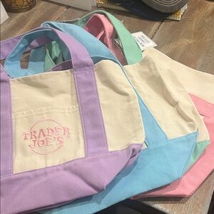 Trader Joe's Pastel Canvas Tote Bag Set